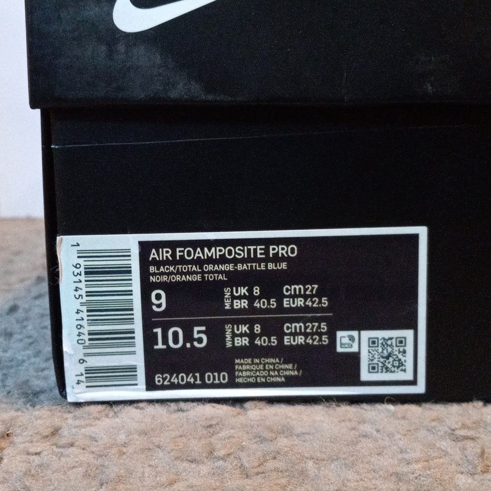 Nike air foamposite pro black, battle blue, orange size 10 5 Brand New